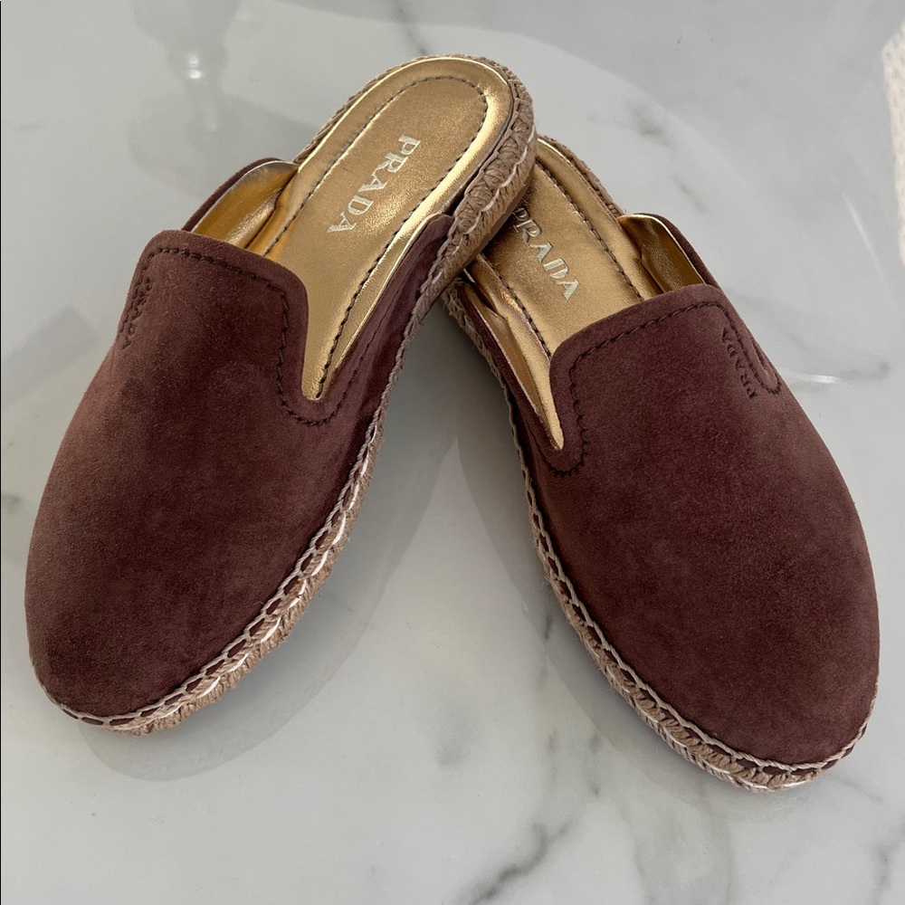 New PRADA Suede & Raffia Brown Mule - Picture 5 of 11